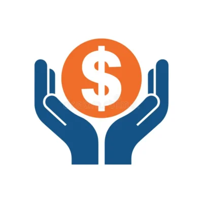 two open hands cradle bright orange coin featuring prominent white dollar sign holding glowing 399602716